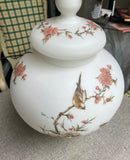 Italian Opaque White Birds and Floral Vase With Lid