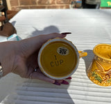 Collection of Yellow Ceramic Measuring Cups With Eagle Accents- Set of 6