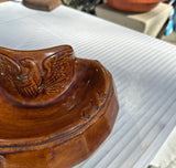 Pair of Ceramic Green and Brown Catchalls With Eagle Accents
