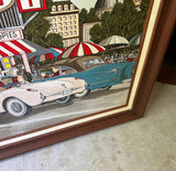 Vintage Painting of the Varsity With Classic Cars, Framed