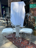 Pair of Lucite Miami Vice Swan Chairs With Standing Clock Side Table