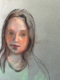 Large Bright and Bold Pastel and Pencil, Sketch of Woman
