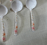 Collection of White Floral Plastic Soup Spoons- Set of 17
