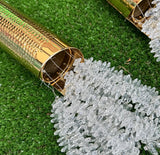 Pair of Hand Hammered Gold Tube Hanging Crystal Pendant Lights