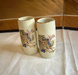 Pair of Miniature Vintage Skinny Asian Style Vases With Floral Accents