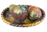 Vintage Pottery Fruit and Basket With Brass Accents