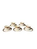 Collection of Small Greek Key Teacups and Saucers- 10 Pieces Total
