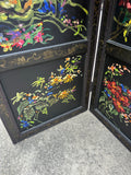 Vintage Black Hand Painted Screen With Floral and Textile Details