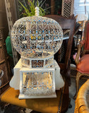 Vintage Indo-French White Metal Bird Cage With Hand Made Bird Figurines