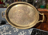 1970s Heavy Brass Etched Detailed Decorative Tray