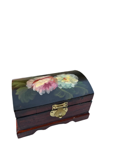 Small Wooden Hand Painted Floral Box With Latch