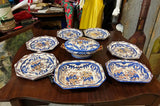 Italian Blue and White Hand Painted Serving Dishes With Gold Accents- Set of 11