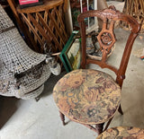 Antique Pair of Wooden Carved Accent Chairs With Central Medallion Detail