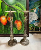 Pair of Silver Tall Etched Candleholders