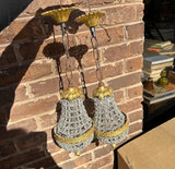 Pair of Gold and Crystal Pendant Lights