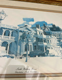 Pair of Blue and White Church Prints, Signed and Framed