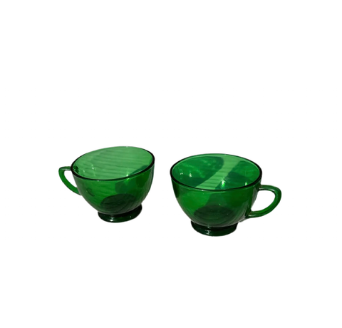 Emerald Green Glass Pair of Mugs for Punch or Coffee