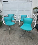 Collection of Blue Leather and Chrome Chairs