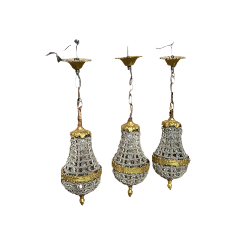 Trio of Gold and Crystal Pendant Lights