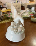 Vintage Ceramic White Duck and Duckling Music Box- Condition Issues
