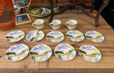 Collection of Saucers and Teacups With Hand Painted Mushroom Details- Set of 12