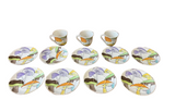 Collection of Saucers and Teacups With Hand Painted Mushroom Details- Set of 12