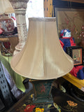 Vintage Asian Green Metal Lamp with Red Figure Accents- Condition Issues