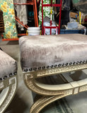 Pair of Vintage Purple Velvet and Wooden Ottomans