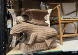 Mid-Century, Wicker, Frog Table With Marble Eyes Details