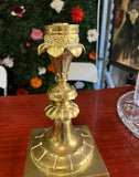 Large Brass Vintage Candlestick Holder With Leaf Accents