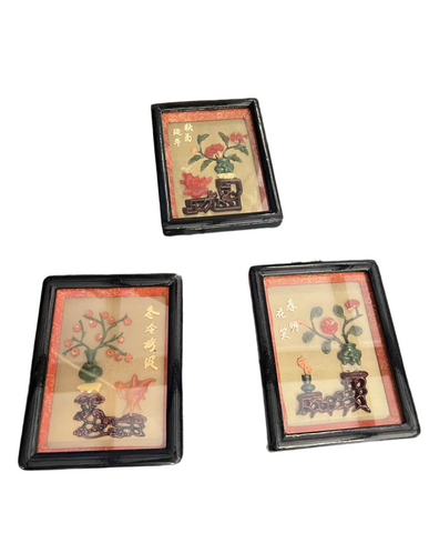 Semi Precious Stone Works of Chinoiserie Asian Art- a Trio