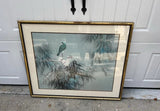 Signed Painting of Bird and Foliage in Gold Bamboo Frame