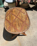 Small Oval Wicker and Wooden Fold Up Side Table