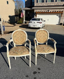 Pair of Vintage White Wooden Chairs With Designed Fabric
