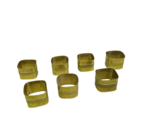 Collection of Square Brass Napkin Rings- Set of 7