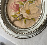 Oval Floral Print in White Wooden Frame Decorative Piece