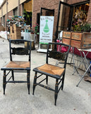 Pair of Black Wooden Italian Rush Chairs