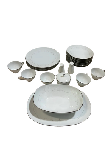 Collection of Noritake Silver Rimmed Plates and Serving Pieces- Set of 24