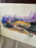 Bright and Bold Purple Watercolor of Man Lying Down