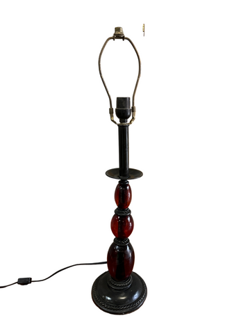 Modern Amber Colored Glass Black Metal Table Lamp