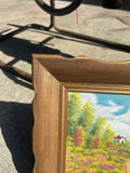Small Signed Gold Framed Farmhouse and Foliage Landscape Painting on Canvas