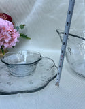 Collection of Glass Etched Punch Bowls and Cups With Matching Serving Tray and Bowl- Set of 10