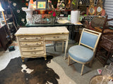Vintage Regency White Wooden Desk With Gold Accents and Matching Chair- Needs Reupholstery