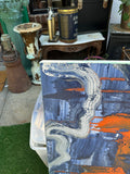 Blue and Orange Abstract Canvas Painting