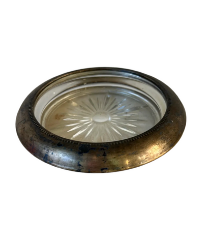 Large Etched Glass and Silver Ashtray