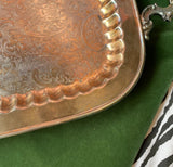 1970s Large Footed Silver Serving Tray With Etchings