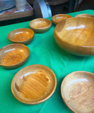 Collection of Stamped Sterling Silver Pedestal Wooden Bowl With Serving Dishes
