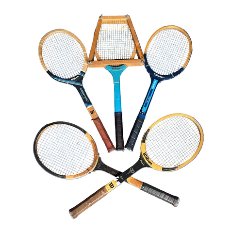 Collection of Vintage Wilson Tennis Rackets With Blue Accents
