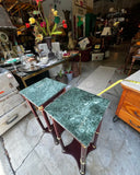 Pair of Green Stone Top Skinny Square Side Tables