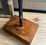 Vintage Black Brutalist Vase on Wooden Base